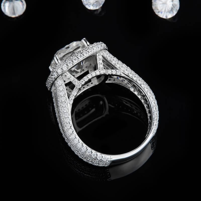 豪华枕形Women's RingS925银镀白金定制选款主石Moissanite3.5ct/副石高碳钻