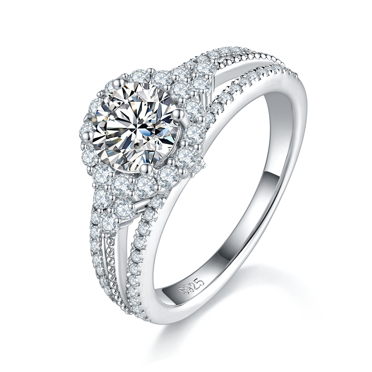 Luxury Full Diamond Women's Ring S925 Silver Plated Platinum Customized Selection Main Stone Moissanite 1.0ct/Secondary Stone High Carbon Diamond