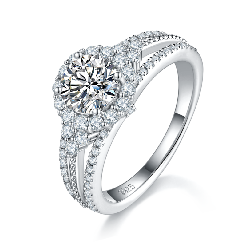 豪华满钻Women's RingS925银镀白金定制选款主石Moissanite1.0ct/副石高碳钻