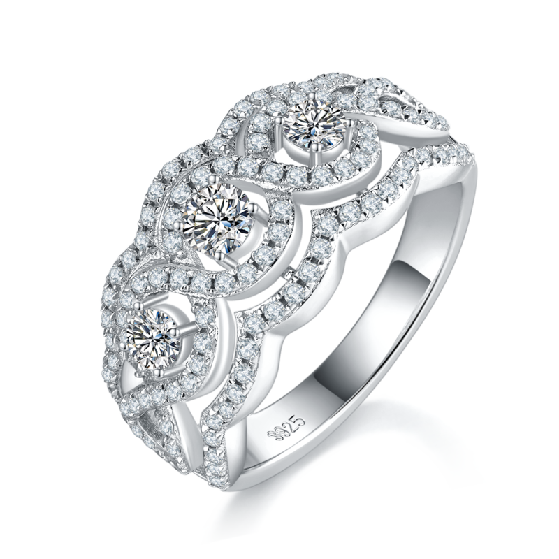 圆包排戒S925银镀白金Women's Ring定制选款主副石Moissanite0.98ct