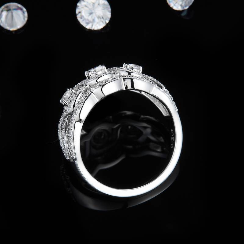 圆包排戒S925银镀白金Women's Ring定制选款主副石Moissanite0.98ct
