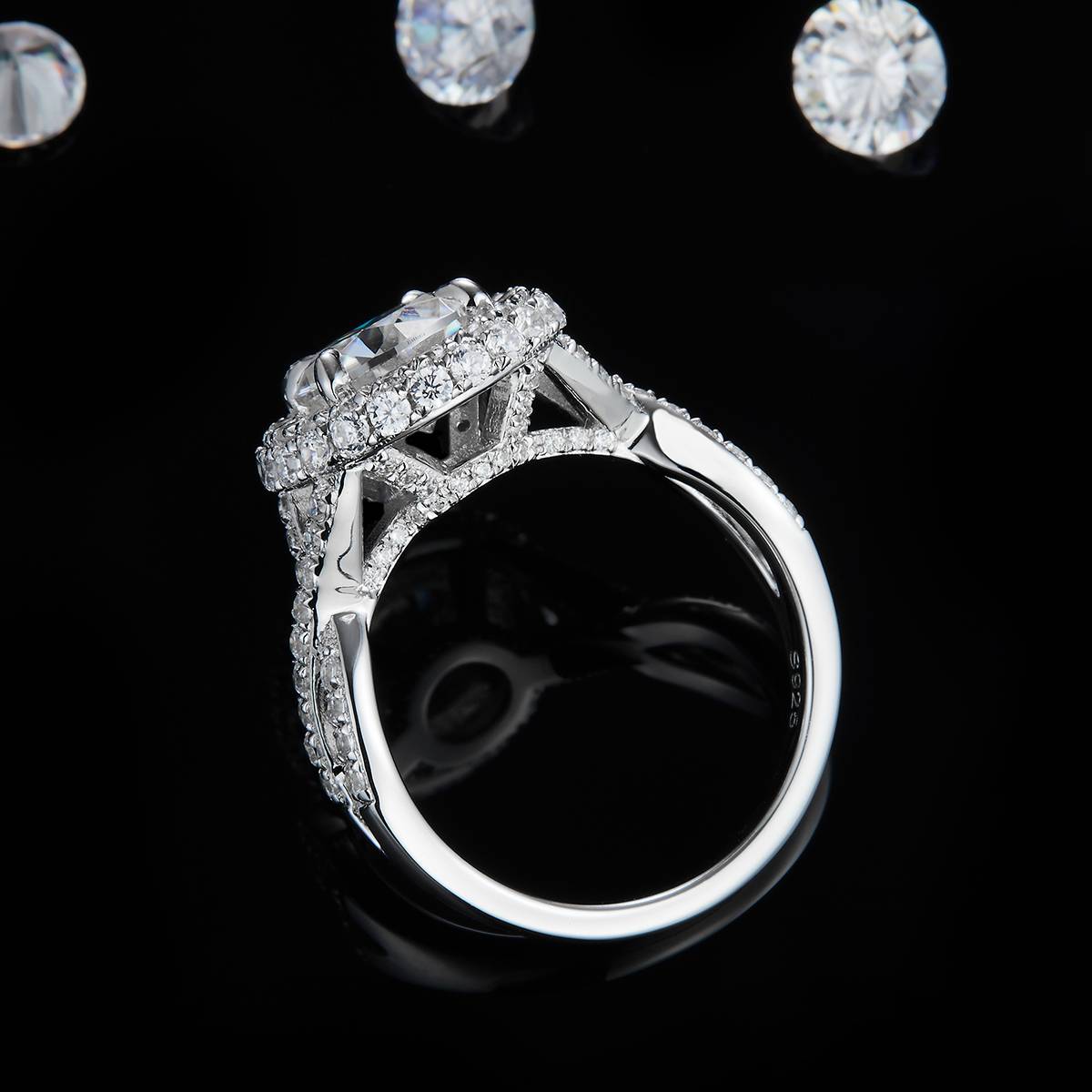 Luxury Round Bag Women's Ring S925 Silver Plated Platinum Women's Ring Customized Selection Main Stone Moissanite Diamond 2.0ct/Secondary Stone High Carbon Diamond