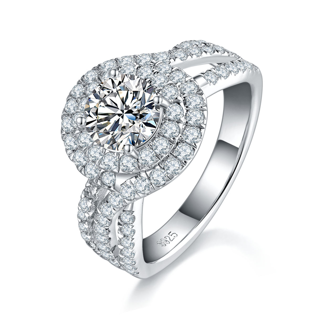 Luxury Round Bag Women's Ring S925 Silver Plated Platinum Women's Ring Customized Selection Main Stone Moissanite Diamond 1.0ct/Secondary Stone High Carbon Diamond