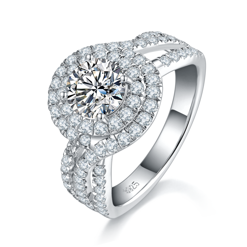 豪华圆包Women's RingS925银镀白金Women's Ring定制选款主石Moissanite1.0ct/副石高碳钻