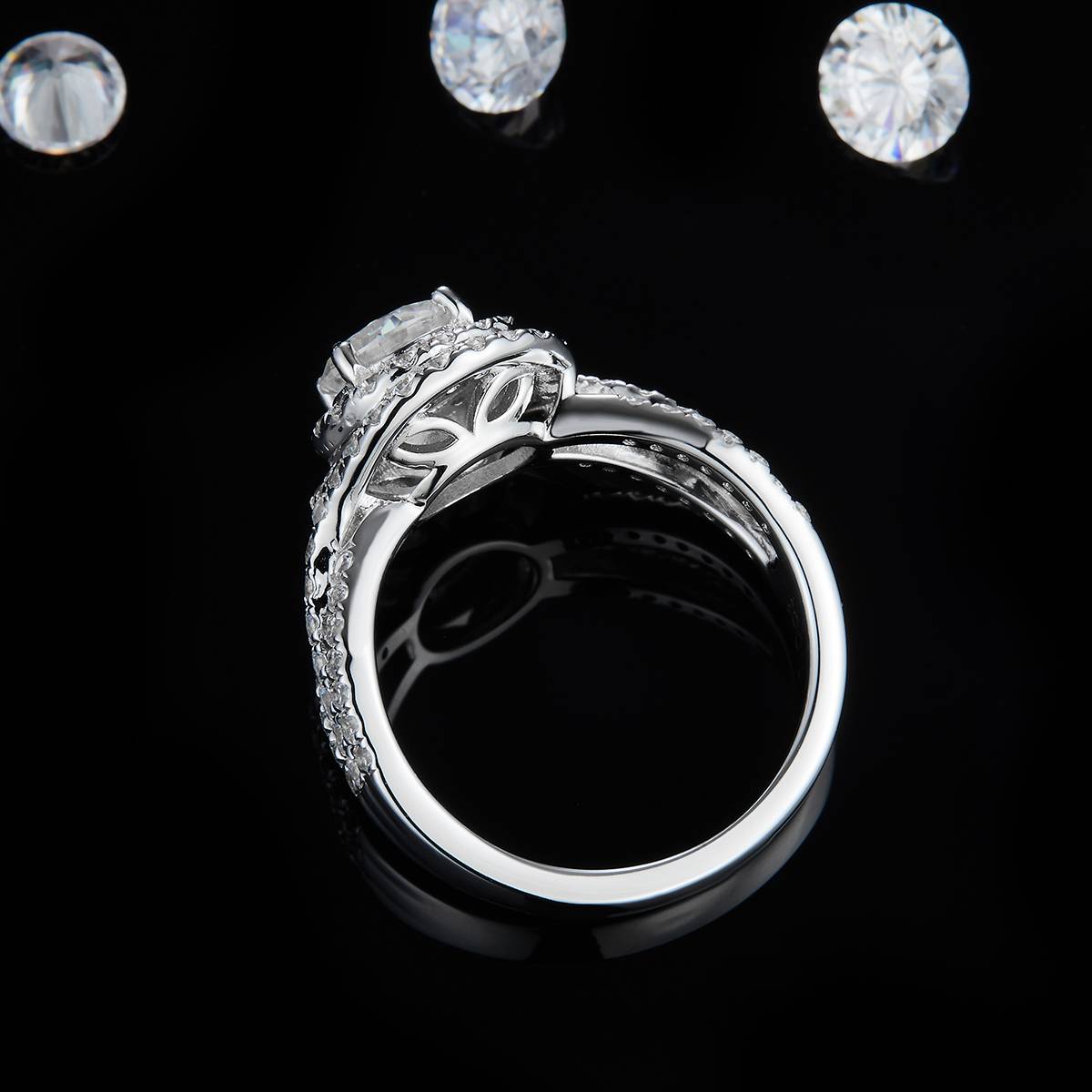 Luxury Round Bag Women's Ring S925 Silver Plated Platinum Women's Ring Customized Selection Main Stone Moissanite Diamond 1.0ct/Secondary Stone High Carbon Diamond