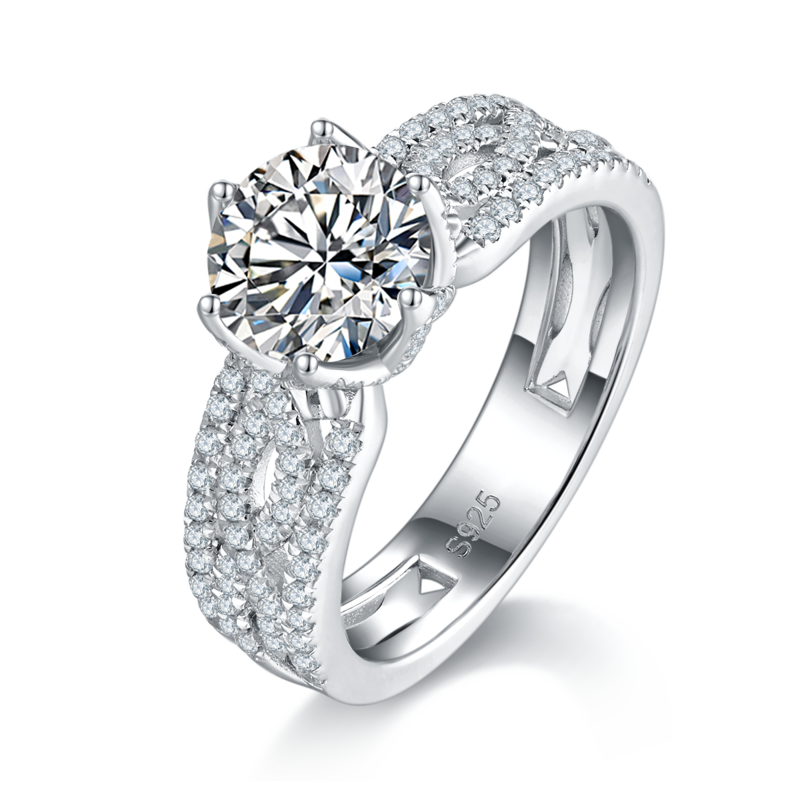 豪华满钻四爪Women's RingS925银镀白金定制选款主石Moissanite1.5ct/副石高碳钻