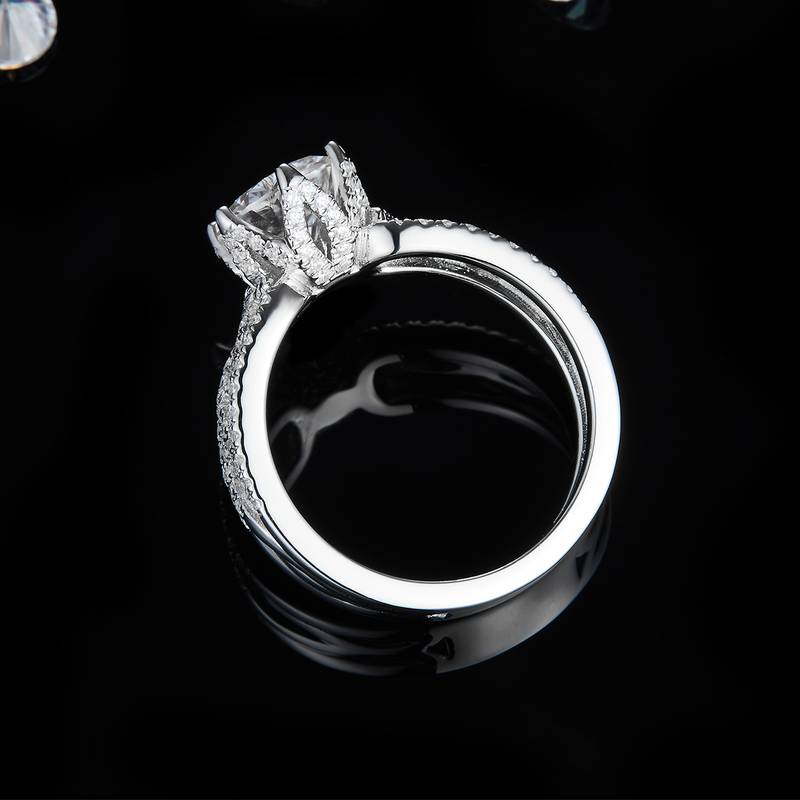 豪华满钻四爪Women's RingS925银镀白金定制选款主石Moissanite1.5ct/副石高碳钻