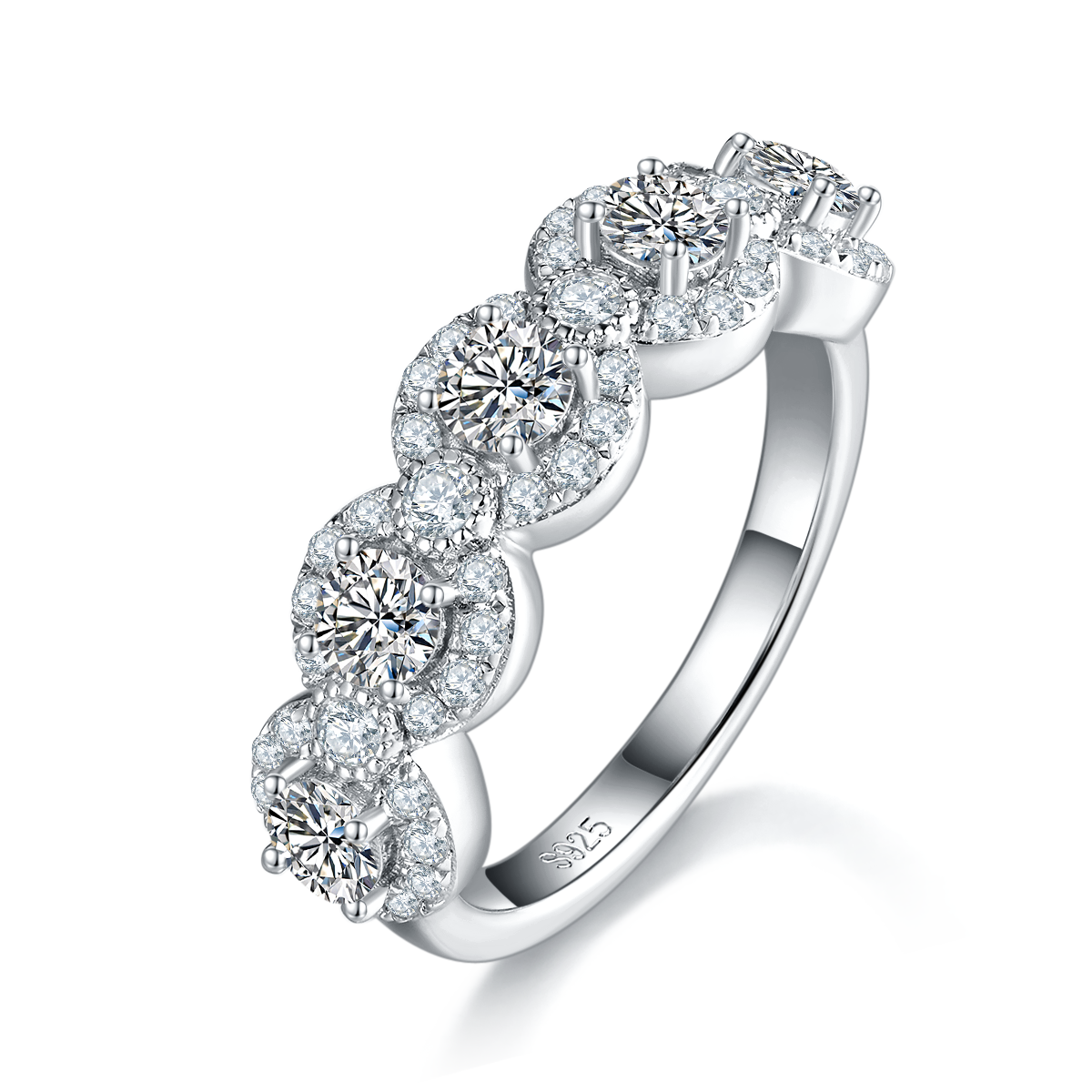 圆包排戒S925银镀白金定制选款主副石莫桑钻1.5ct