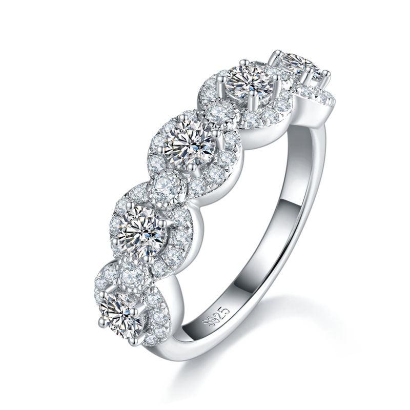 圆包排戒S925银镀白金定制选款主副石莫桑钻1.5ct