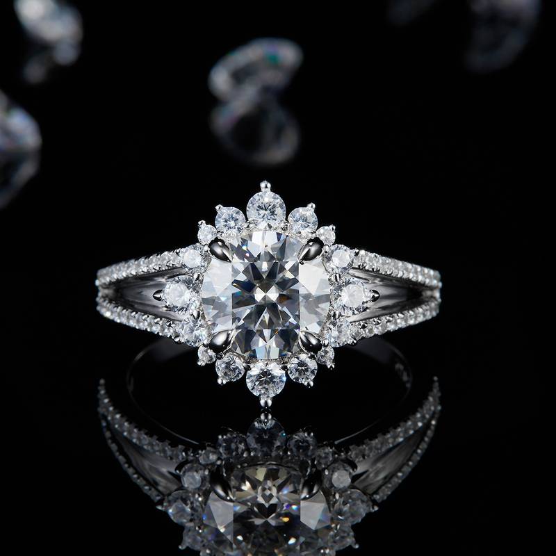 太阳花Women's RingS925银镀白金定制选款主石Moissanite1.5ct/副石高碳钻