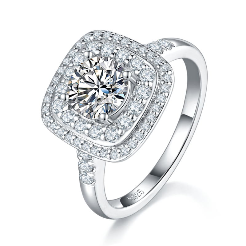 Luxury方包Women's RingS925银镀白金定制选款主石Moissanite1.0ct/副石高碳钻