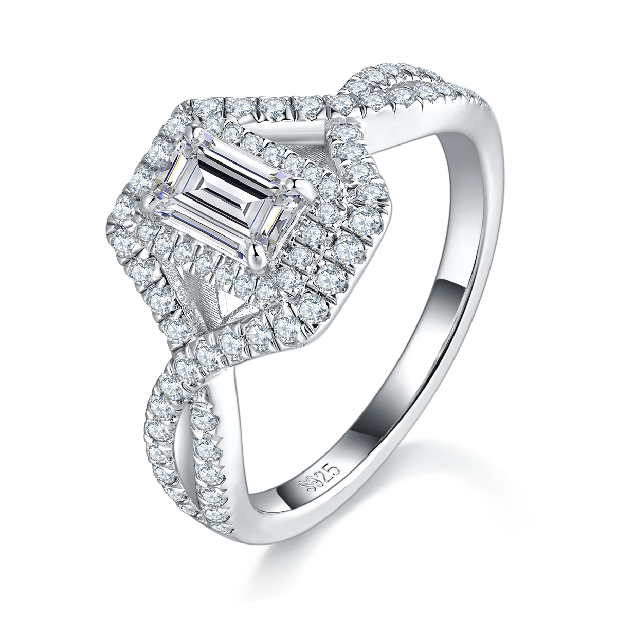 Round and Square Women's Ring S925 Silver Plated Platinum Customized Selection Main Stone Moissanite Diamond 0.8ct/Secondary Stone High Carbon Diamond