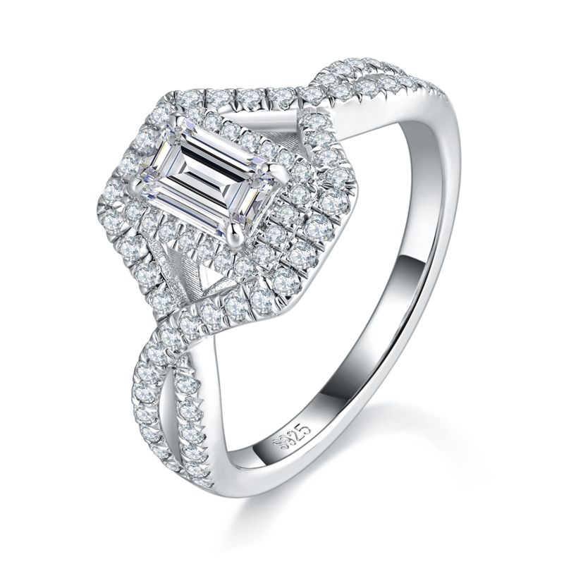 圆包方形Women's RingS925银镀白金定制选款主石Moissanite0.8ct/副石高碳钻