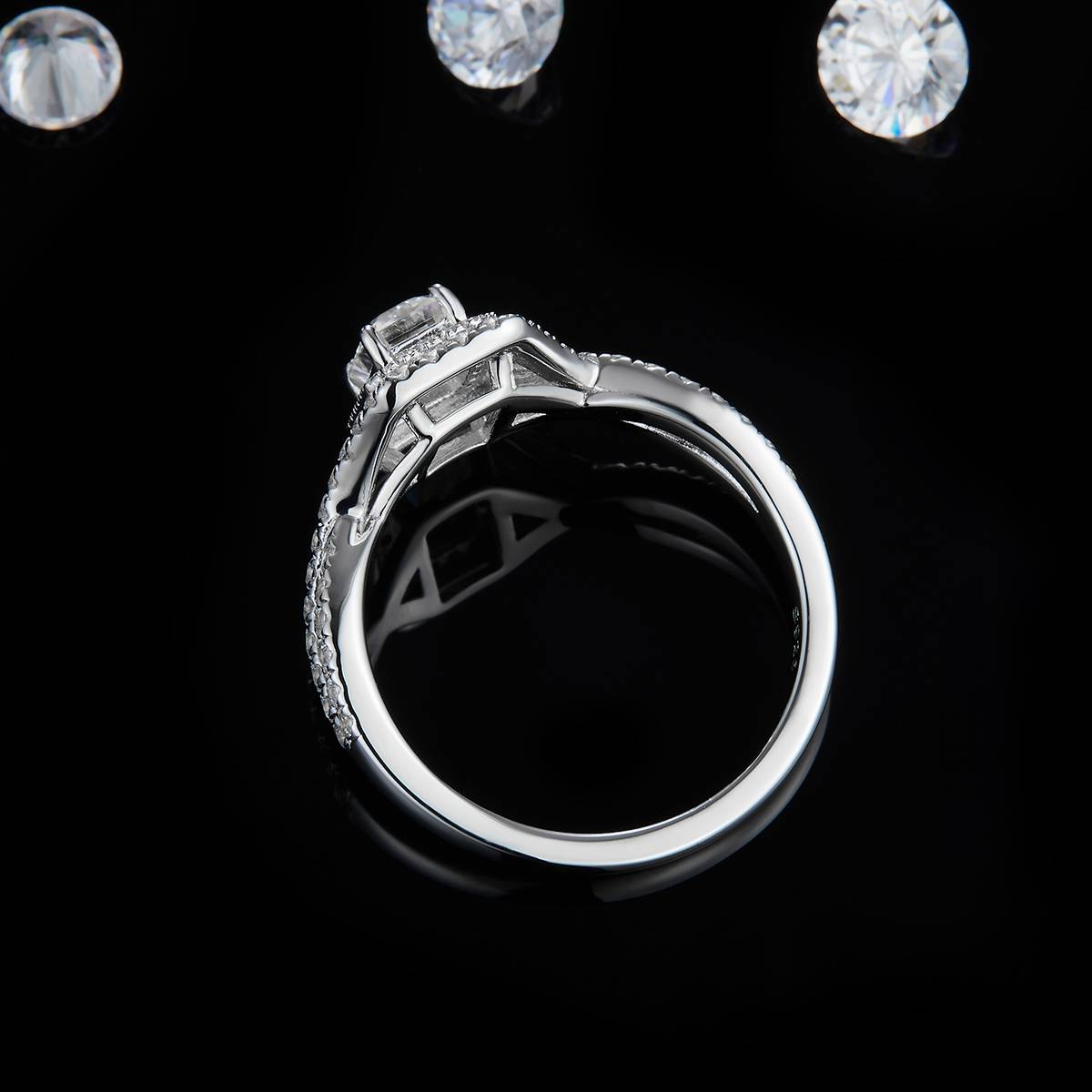 Round and Square Women's Ring S925 Silver Plated Platinum Customized Selection Main Stone Moissanite Diamond 0.8ct/Secondary Stone High Carbon Diamond