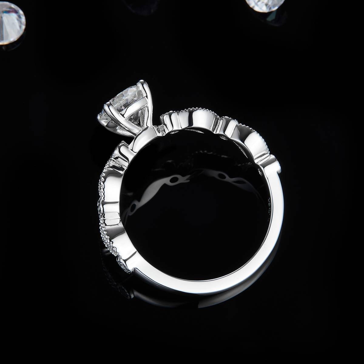 Single Head Women's Ring S925 Silver Plated Platinum Customized Selection Main Stone Moissanite Diamond 1.0ct/Secondary Stone High Carbon Diamond