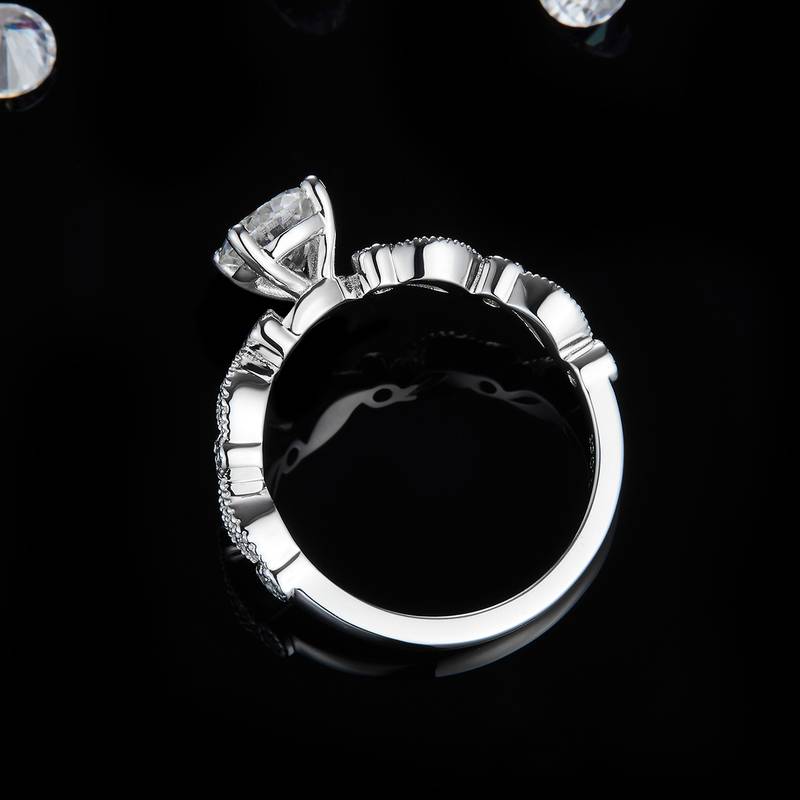 单头Women's RingS925银镀白金定制选款主石Moissanite1.0ct/副石高碳钻