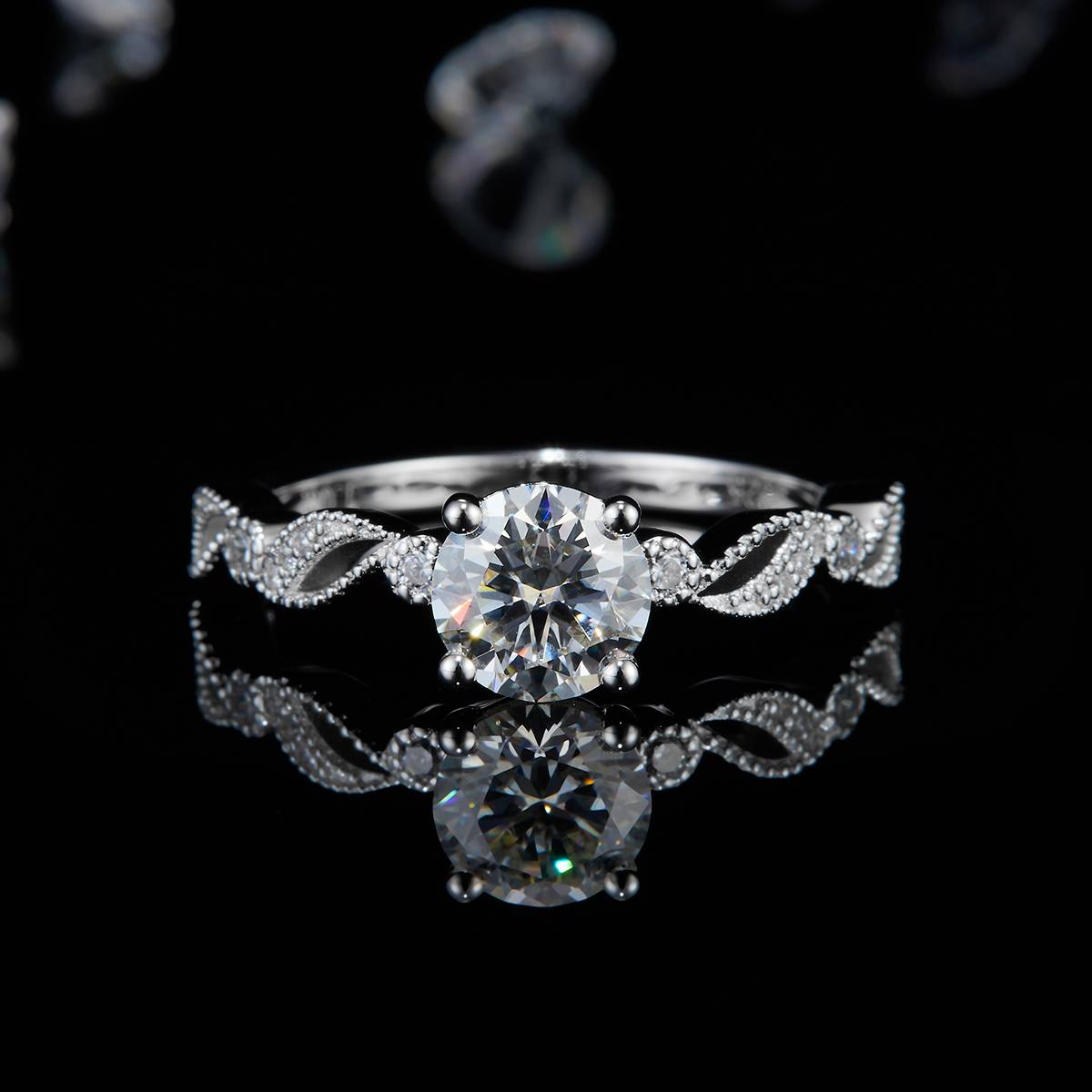 Single Head Women's Ring S925 Silver Plated Platinum Customized Selection Main Stone Moissanite Diamond 1.0ct/Secondary Stone High Carbon Diamond