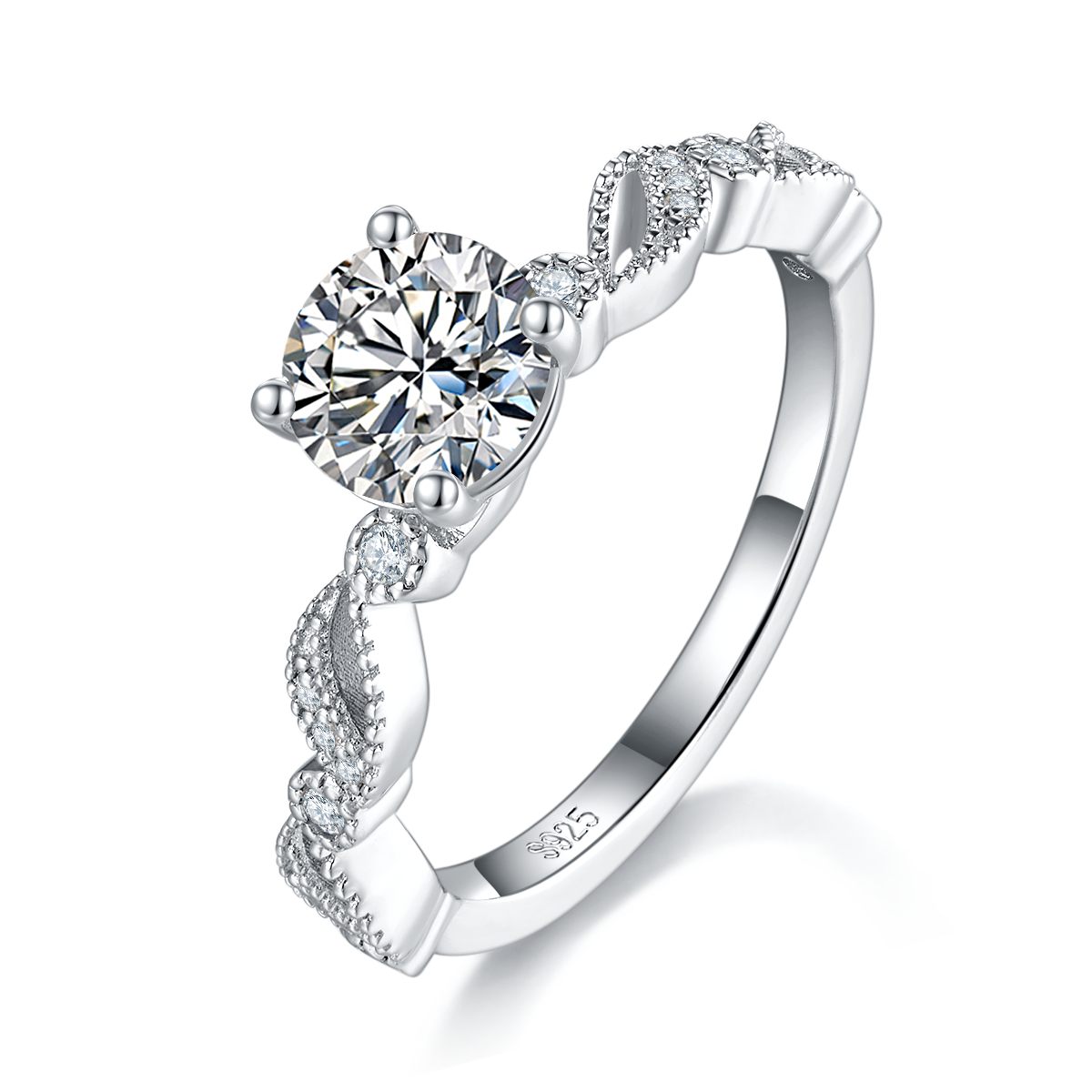 Single Head Women's Ring S925 Silver Plated Platinum Customized Selection Main Stone Moissanite Diamond 1.0ct/Secondary Stone High Carbon Diamond
