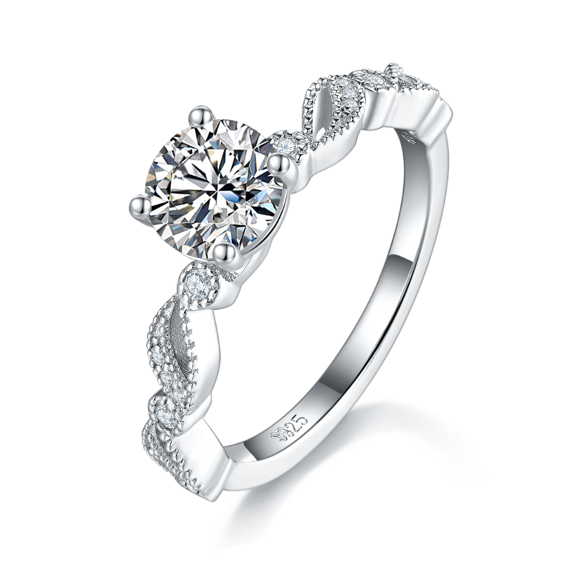 单头Women's RingS925银镀白金定制选款主石Moissanite1.0ct/副石高碳钻