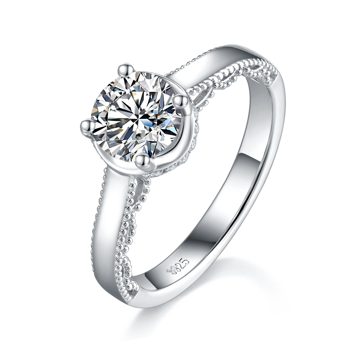 Single Head Women's Ring S925 Silver Plated Platinum Customized Selection Main Stone Moissanite Diamond 1.0ct/Secondary Stone High Carbon Diamond