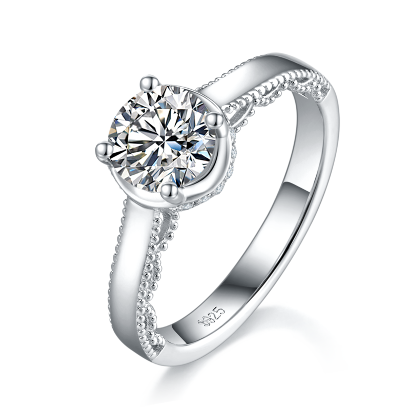 单头Women's RingS925银镀白金定制选款主石Moissanite1.0ct/副石高碳钻