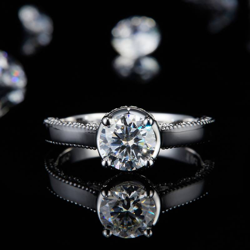 单头Women's RingS925银镀白金定制选款主石Moissanite1.0ct/副石高碳钻