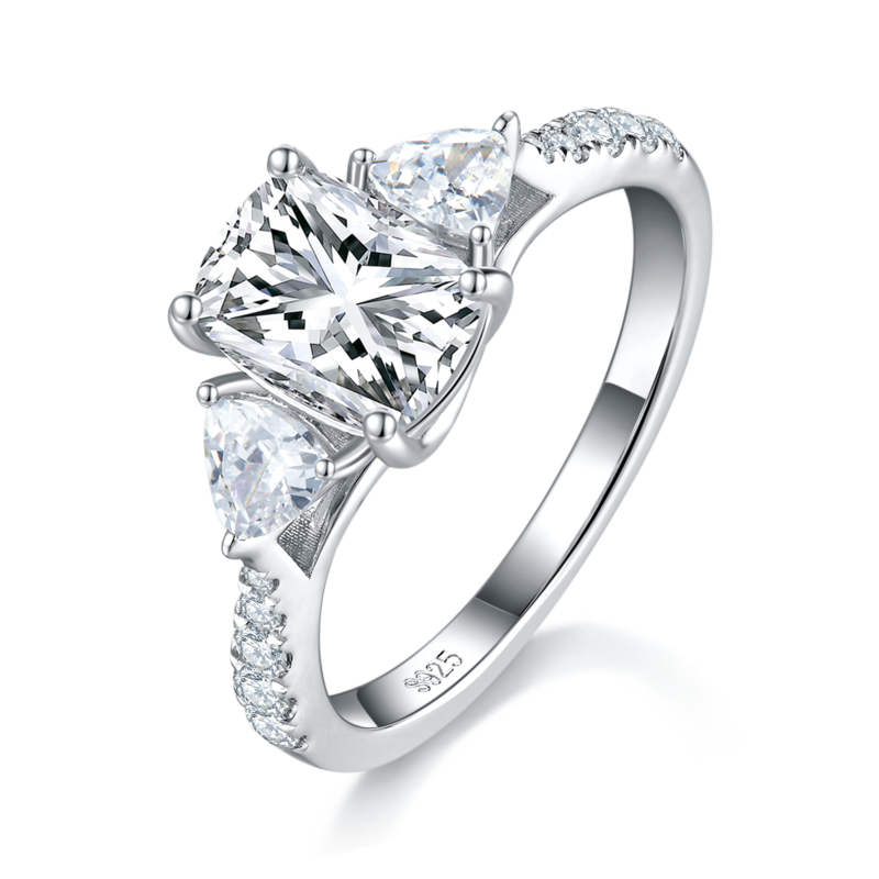 三石款雷迪恩Women's RingS925银镀白金定制选款主石Moissanite2.0ct/副石高碳钻