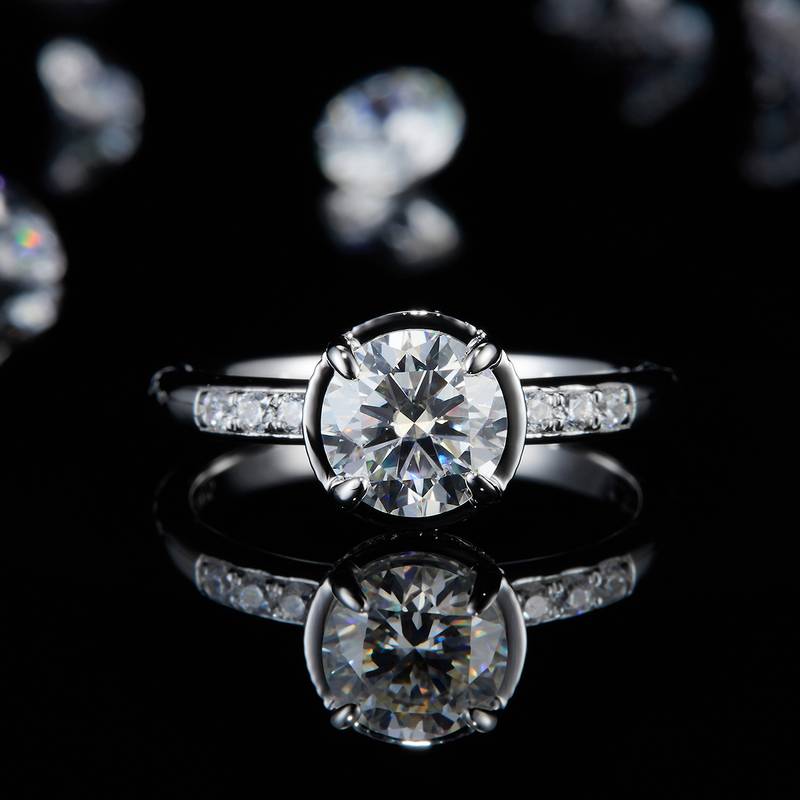 单头Women's RingS925银镀白金定制选款主石Moissanite1.2ct/副石高碳钻