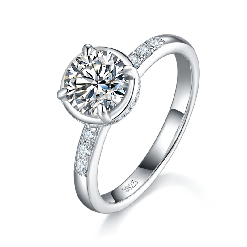 单头Women's RingS925银镀白金定制选款主石Moissanite1.2ct/副石高碳钻