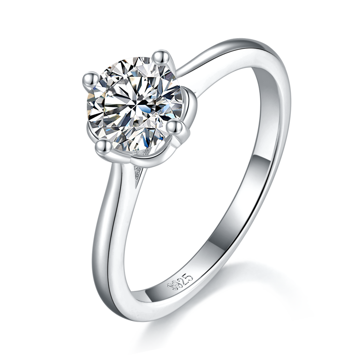 四爪女戒S925银镀白金定制选款主石莫桑钻1.0ct