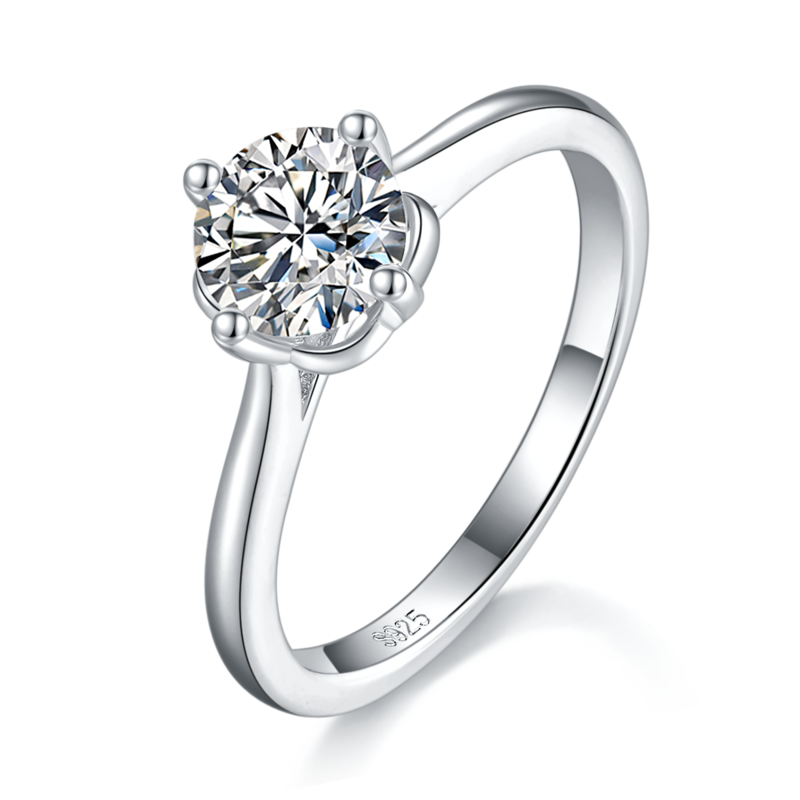 四爪女戒S925银镀白金定制选款主石莫桑钻1.0ct
