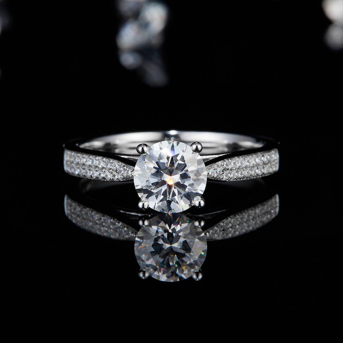 Single Head Women's Ring S925 Silver Plated Platinum Customized Selection Main Stone Moissanite 1.0ct/Sub Stone Cubic Zirconia
