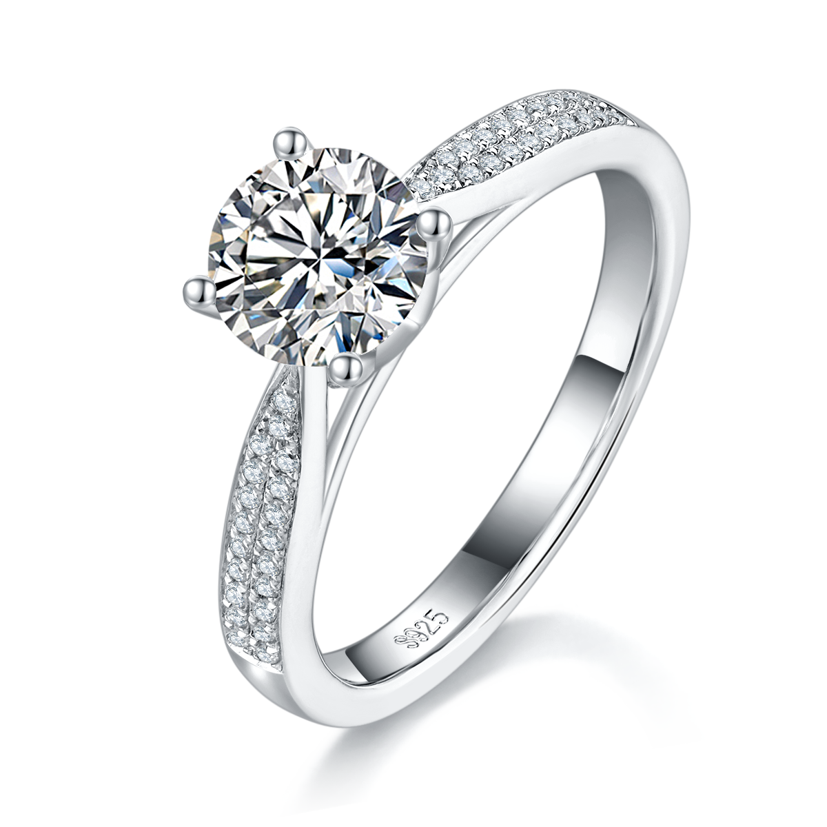 Single Head Women's Ring S925 Silver Plated Platinum Customized Selection Main Stone Moissanite 1.0ct/Sub Stone Cubic Zirconia