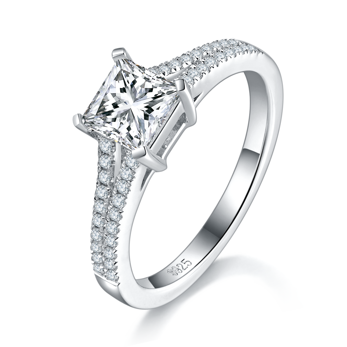 Princess Fang Women's Ring S925 Silver Plated Platinum Customized Selection Main Stone Moissanite 0.8ct/Sub Stone Cubic Zirconia