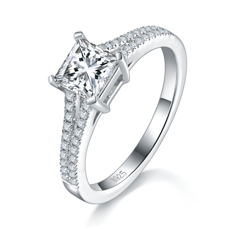 公主方Women's RingS925银镀白金定制选款主石Moissanite0.8ct/副石高碳钻