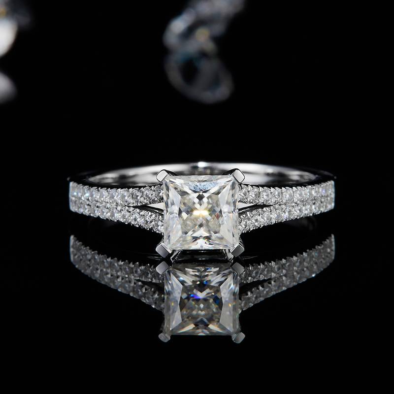 公主方Women's RingS925银镀白金定制选款主石Moissanite0.8ct/副石高碳钻
