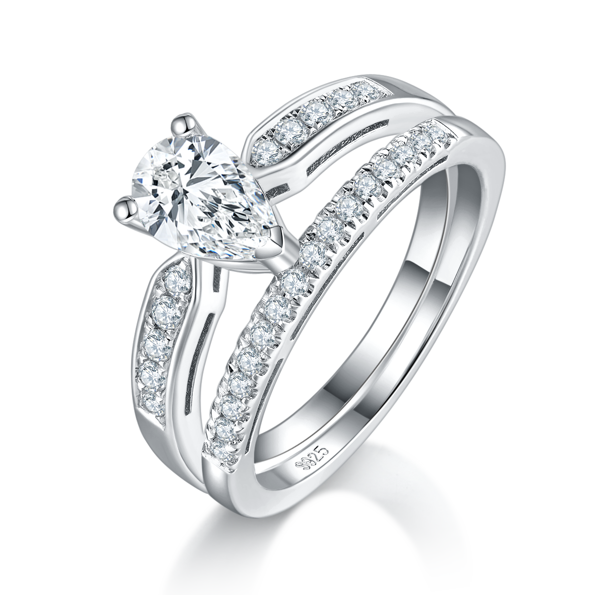 公主方女戒S925银镀白金定制选款主石莫桑钻1.0ct/副石高碳钻