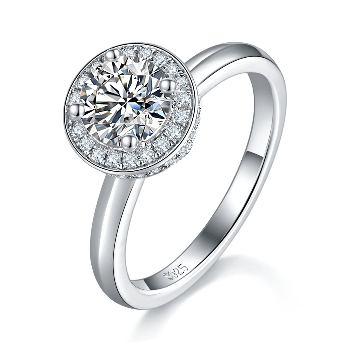 Round Bag Women's Ring S925 Silver Plated Platinum Customized Selection Main Stone Moissanite 1.0ct/Sub Stone Cubic Zirconia