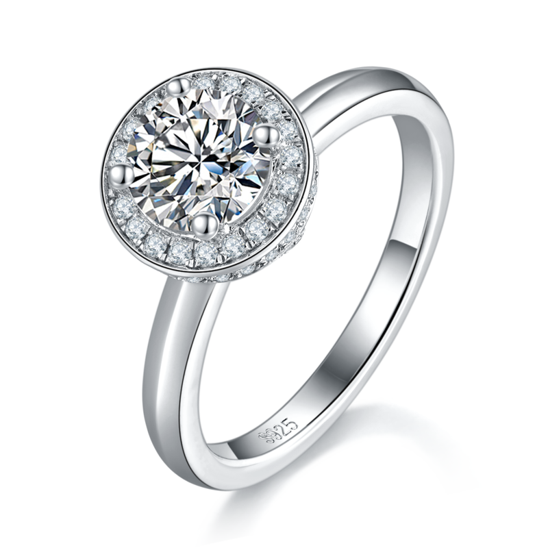 圆包女戒S925银镀白金定制选款主石莫桑钻1.0ct/副石高碳钻