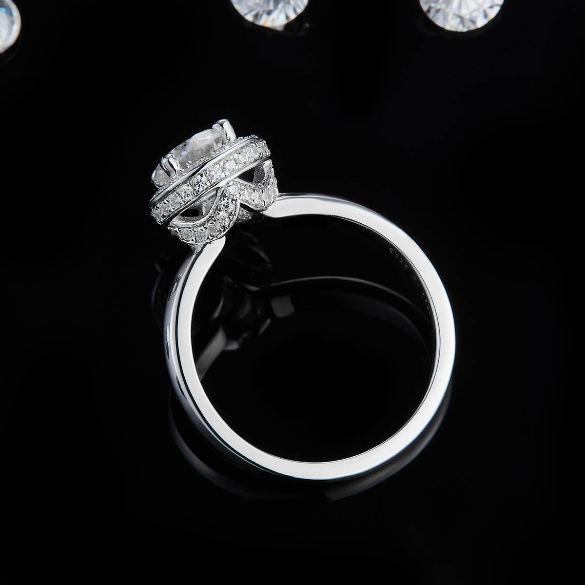 Round Bag Women's Ring S925 Silver Plated Platinum Customized Selection Main Stone Moissanite 1.0ct/Sub Stone Cubic Zirconia