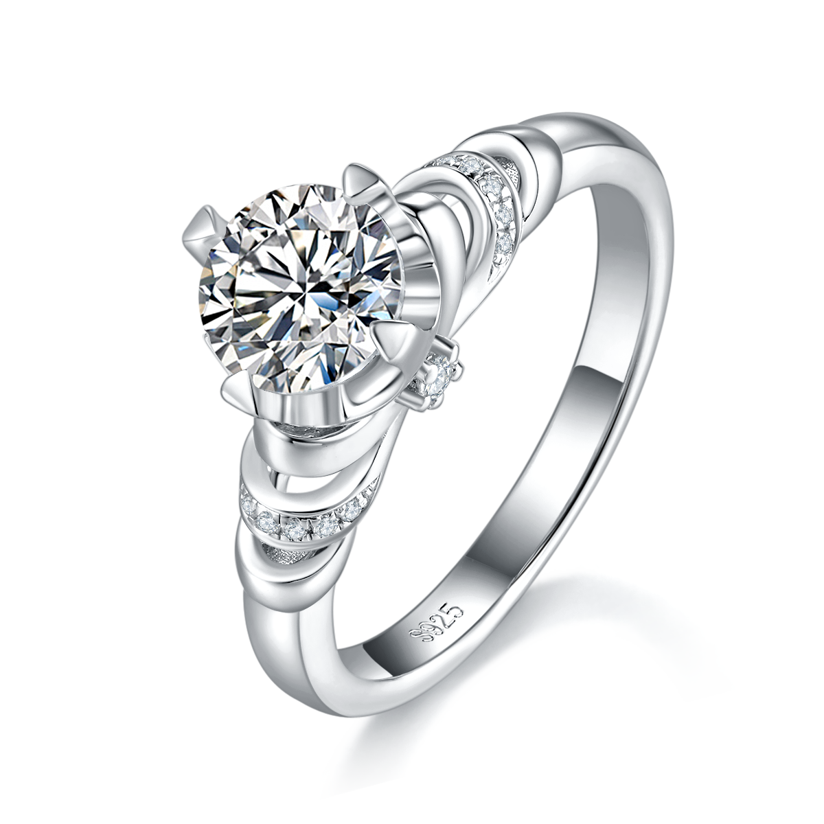Single Head Women's Ring S925 Silver Plated Platinum Customized Selection Main Stone Moissanite 1.0ct/Sub Stone Cubic Zirconia