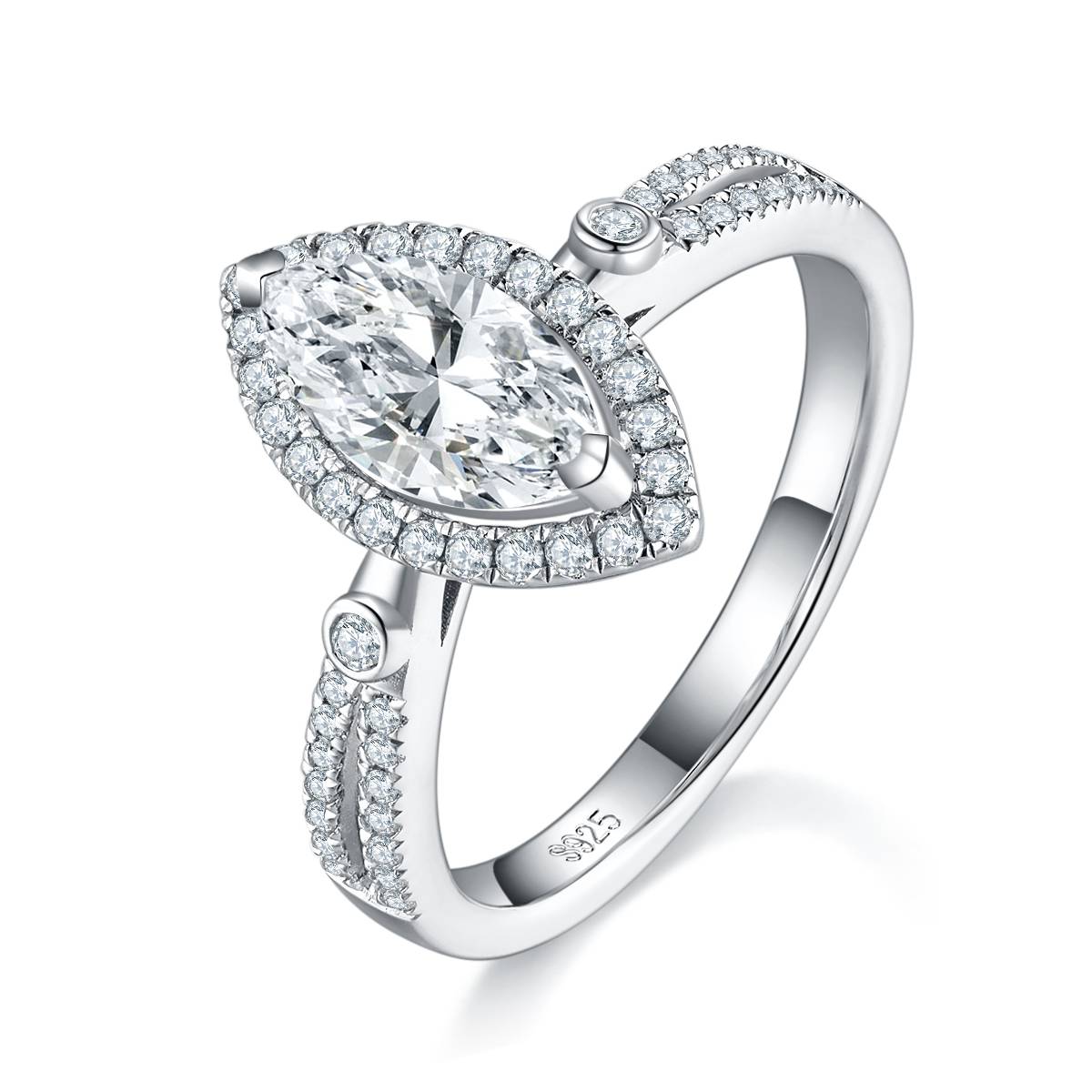 Horse Eye Round Bag Women's Ring S925 Silver Plated Platinum Customized Selection Main Stone Moissanite 1.0ct/Sub Stone Cubic Zirconia