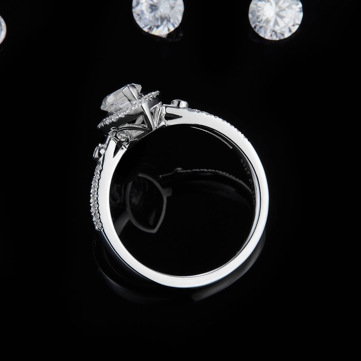 Horse Eye Round Bag Women's Ring S925 Silver Plated Platinum Customized Selection Main Stone Moissanite 1.0ct/Sub Stone Cubic Zirconia