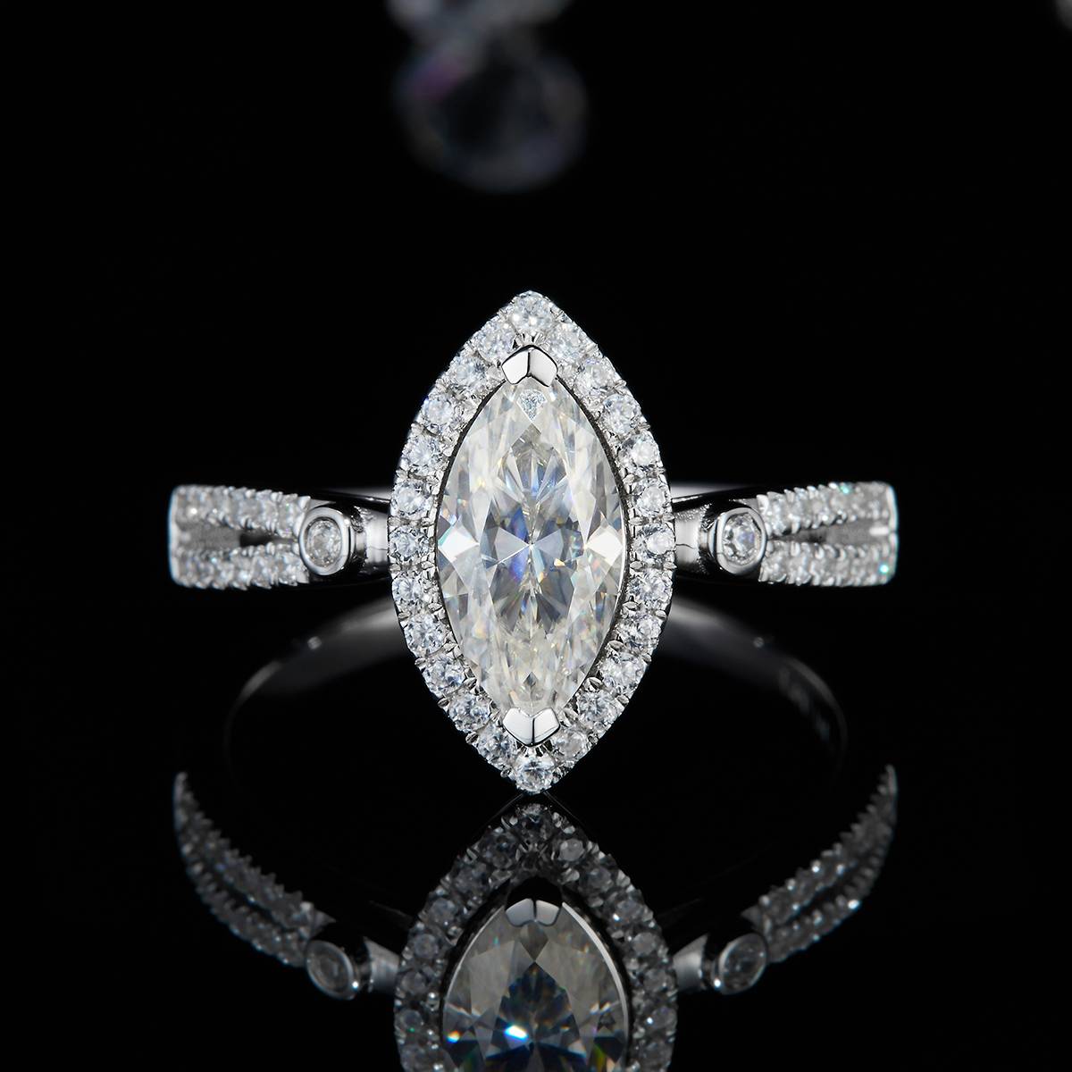 Horse Eye Round Bag Women's Ring S925 Silver Plated Platinum Customized Selection Main Stone Moissanite 1.0ct/Sub Stone Cubic Zirconia