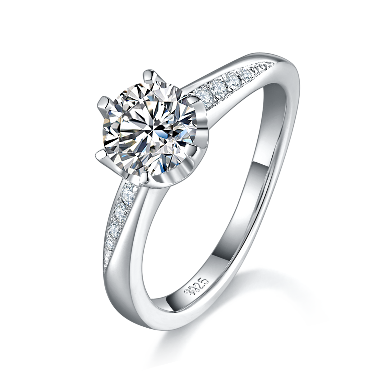 Single Head Women's Ring S925 Silver Plated Platinum Customized Selection Main Stone Moissanite 1.0ct/Sub Stone Cubic Zirconia