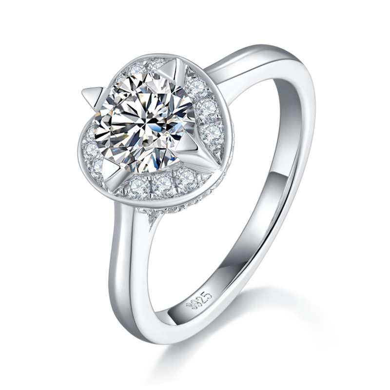 单头Women's RingS925银镀白金Women's Ring定制选款主石Moissanite1.0ct/副石高碳钻