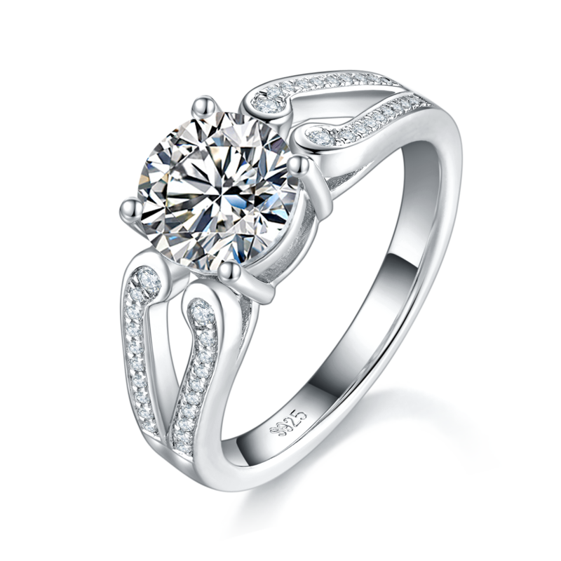 Affordable Luxury四爪Women's RingS925银镀白金定制选款主石Moissanite1.5ct/副石高碳钻
