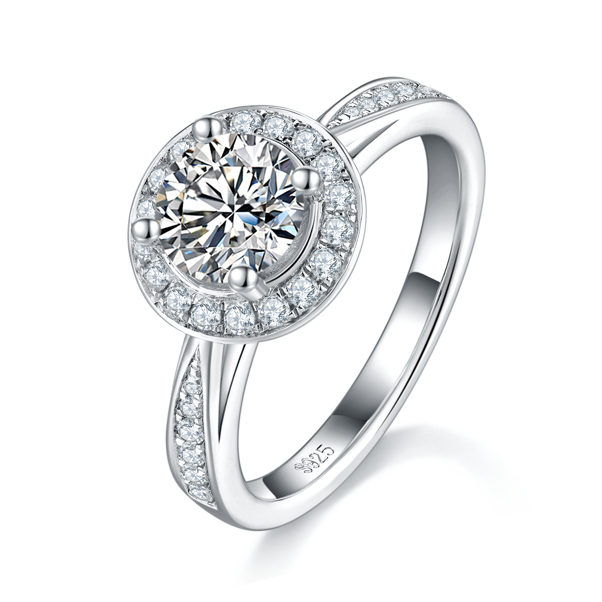 Round Bag Women's Ring S925 Silver Plated Platinum Customized Selection Main Stone Moissanite 1.0ct/Sub Stone Cubic Zirconia