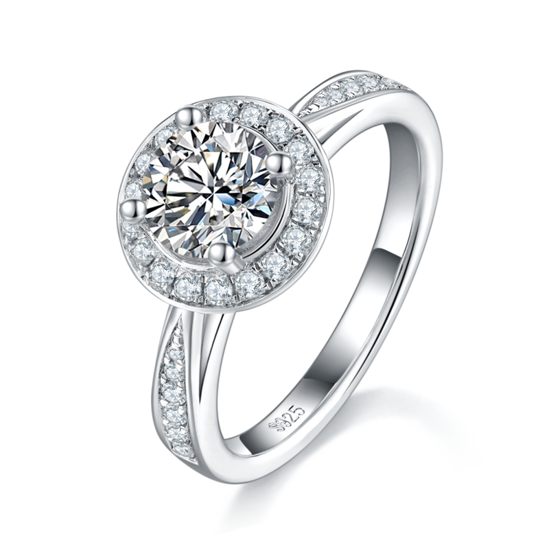 圆包Women's RingS925银镀白金定制选款主石Moissanite1.0ct/副石高碳钻