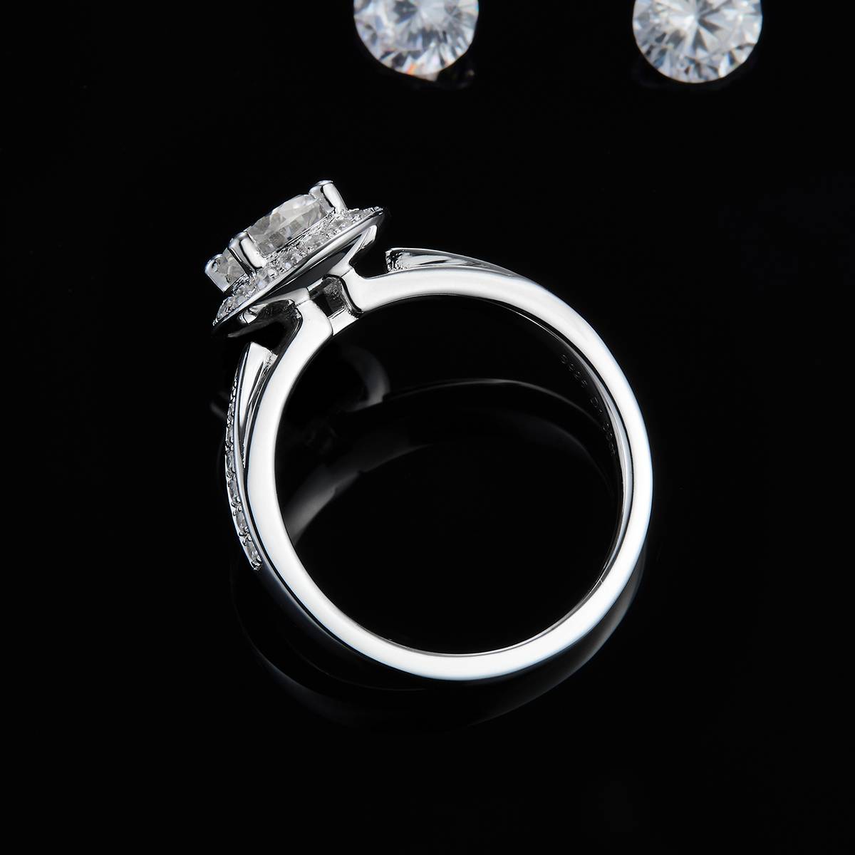 Round Bag Women's Ring S925 Silver Plated Platinum Customized Selection Main Stone Moissanite 1.0ct/Sub Stone Cubic Zirconia